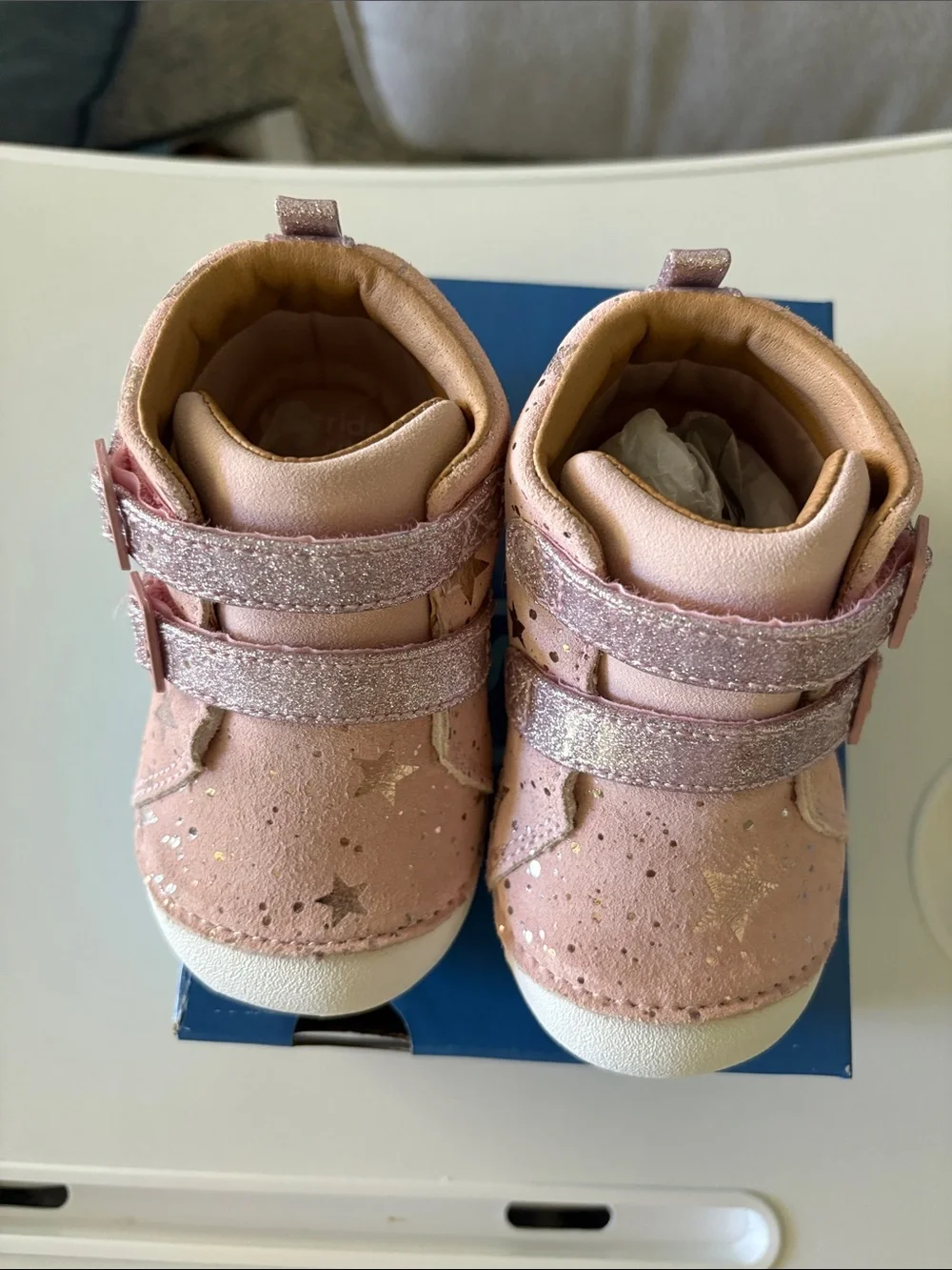 Stride Rite Pink Glitter Star Double-Strap Baby Sneakers